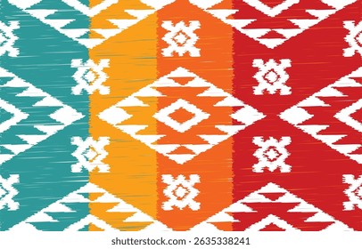 Geometrics Ikat ethnic design.colorful Ikat 
 seamless pattern in tribal, folk embroidery abstract wave art. ornament print. Ikat Design for wallpaper,carpet, clothing, fashion, fabric.