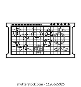 Geometrics and statistics on sheet in black and white