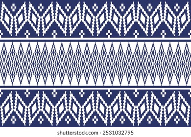 Geometric,seamless pattern, Navajo, traditional ethnic, fabric pattern for textiles, rugs, wallpaper, clothing, sarong, batik, wrapping, embroidery, print, background, cover, blue and white