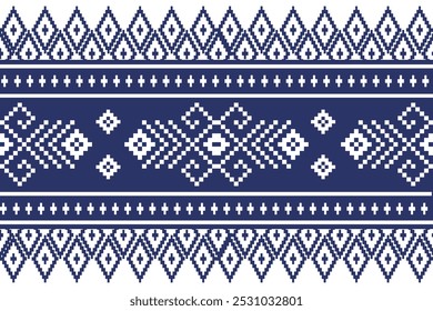 Geometric,seamless pattern, Navajo, traditional ethnic, fabric pattern for textiles, rugs, wallpaper, clothing, sarong, batik, wrapping, embroidery, print, background, cover, blue and white