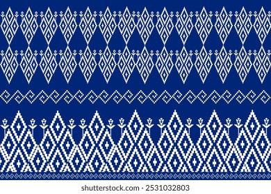 Geométrico, padrão sem costura, Navajo, étnico tradicional, padrão de tecido para têxteis, tapetes, papel de parede, roupas, sarong, batik, embrulho, bordado, impressão, fundo, capa, azul e branco