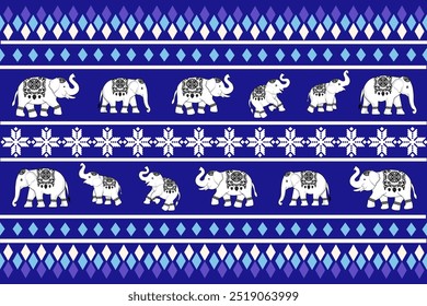 Geometric,Thai pattern, elephants, seamless pattern, Navajo, traditional ethnic, fabric pattern for textiles, rugs, wallpaper, clothing, sarong, batik, wrapping, embroidery, print, background, cover