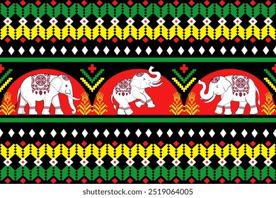 Geometric,Thai pattern, elephants, seamless pattern, Navajo, traditional ethnic, fabric pattern for textiles, rugs, wallpaper, clothing, sarong, batik, wrapping, embroidery, print, background, cover