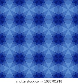 Geometry abstract art. Blue polygonal shapes. Kaleidoscope vector graphic. Modern flat design. Trance wallpaper, background, poster. Vintage, retro, psychedelic print on textile, fabric, tiles, carpet