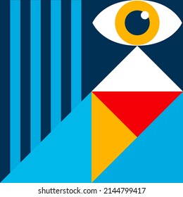 Geometry abstract bauhaus background vector minimal 20s style with  figures and shapes circle, triangle. square. Human psychology and mental health concept illustration. 10 eps