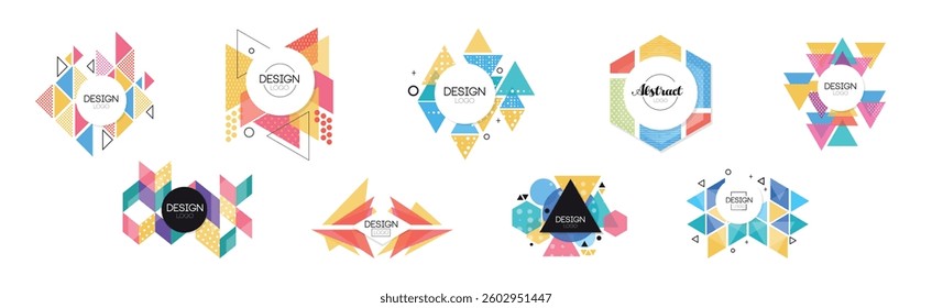 Geometry Abstract Label and Logo Design with Colorful Shape Vector Set