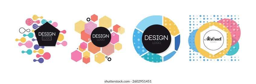 Geometry Abstract Label and Logo Design with Colorful Shape Vector Set