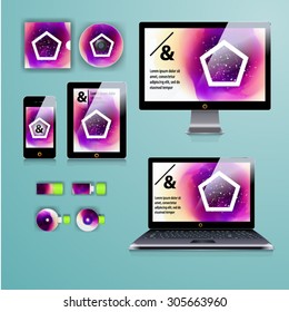 Geometry application template design for corporate identity with watercolor splash. Stationery set