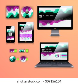 Geometry application template design for corporate identity with infographics. Stationery set