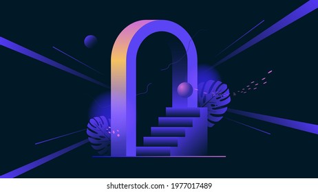 Geometry architecture elements stairs   arch  Abstract minimal wall art  Contemporary aesthetic background and gradient colors  Vector illustration boho style