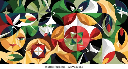 Afiche de arte geométrico con formas y figuras simples. Resumen de diseño de patrones murales en estilo escandinavo para marca, banner web, presentación de negocios, impresiones en tela, papel tapiz. Vector