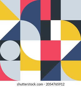 Geometrischer Hintergrund mit einfachen Formen und Bildern. Abstraktes Vektordesign im geometrischen Stil für Cover, Präsentationen, Webbanner, Wallpaper, Markenpäckchen, Stoffdrucke,
