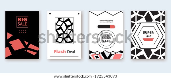 Geometry banner set.\
Memphis pattern. Vector illustration for advertising. Big sale,\
super sale, flash\
deal