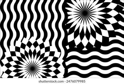 Formas de collage de arte en blanco y negro de geometría, ondas a rayas, patrón retro de polígono, para diseño de póster geométrico, tarjeta corporativa, presentación de ad vintage, arte de Clip de diseño, fondo retro abstracto
