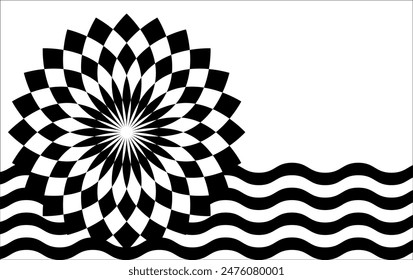 Geometry black and white art collage shapes, striped waves, polygon retro pattern, for geometric poster layout, corporate card, ad vintage presentation, design clip art, abstract retro background