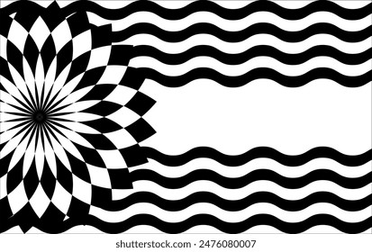 Geometry black and white art collage shapes, striped waves, polygon retro pattern, for geometric poster layout, corporate card, ad vintage presentation, design clip art, abstract retro background
