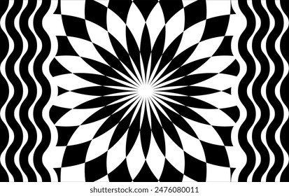 Geometry black and white art collage shapes, striped waves, polygon retro pattern, for geometric poster layout, corporate card, ad vintage presentation, design clip art, abstract retro background