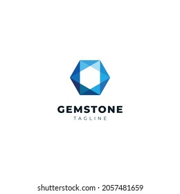 Geometry Blue Diamond Gem Stone Logo Design Template