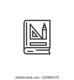 Geometry book outline icon. linear style sign for mobile concept and web design. Book with pencil and ruler simple line vector icon. Symbol, logo illustration. Pixel perfect vector graphics