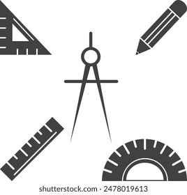 Geometry Box tools, roller, protractor, set square, divider and pencil