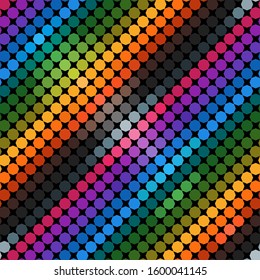 Geometry in bright colour vector illustration. Hexagon seamless pattern. Abstract pattern with blue, green, magenta, orange, grey, brown and black colour.