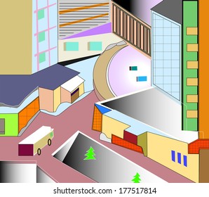 Geometry of the city area, view from the eleventh floor