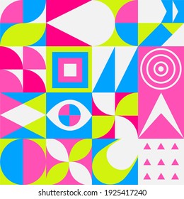 Geometry colorful artwork poster with simple shape and figure. Abstract vector pattern design in Scandinavian style for web banner, business presentation, branding package, fabric print, wallpaper