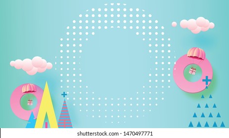 Geometría de colorido fondo navideño con espacio de copia para su producto. Espacio vacío para publicidad. Tapa 3D abstracta moderna, postal. Estilo minimalista. Ilustración vectorial.