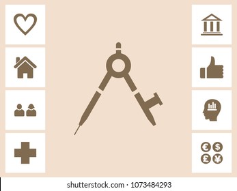 Geometry Compass Icon With Bonus Icons. Eps-10.