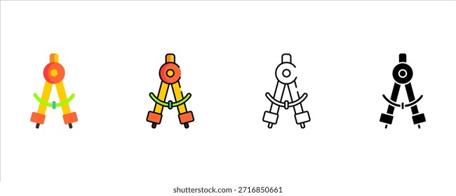 Conjunto de iconos de brújula de geometría para útiles escolares
