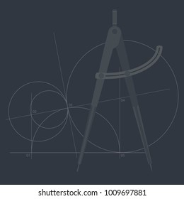 Geometry Compass, Measurement Dividers With a Geometric Pattern of Circles of Different Diameter, Radius. Vector, Illustration