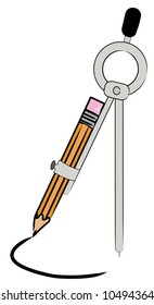 geometry compass with pencil and part drawn circle