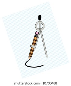 brújula geométrica con lápiz y círculo dibujado