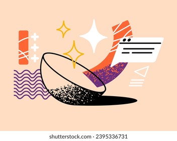 Geometry composition. Geometric shapes, figures. Hemisphere with abstract interface elements. Message in online chat, mail notification. Communication concept. Flat isolated vector illustration