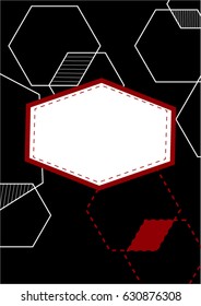 Geometry composition, red black and white illustration for title, hexagons