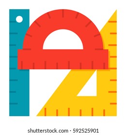 Geometry concept with protractor, ruler and triangle