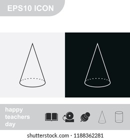 Geometry cone flat black and white vector icon.