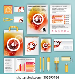 Geometry corporate identity template design with watercolor splash. Cover layout and infographics. Business stationery.