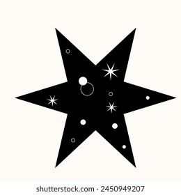 Geometry of the Cosmos: A Stark Black Star Cutting Through Space. Minimalist Design Meets Celestial Elegance in Sharp Contrast. An Iconic Symbol of Night, Rendered in Simple, Striking Lines