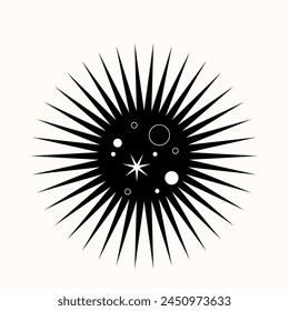 Geometry of the Cosmos: A Stark Black Star Cutting Through Space. Minimalist Design Meets Celestial Elegance in Sharp Contrast. An Iconic Symbol of Night, Rendered in Simple, Striking Lines