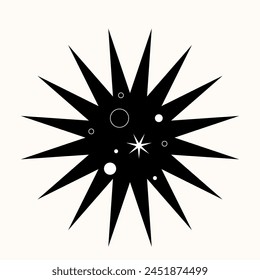 Geometry of the Cosmos: A Stark Black Star Cutting Through Space. Minimalist Design Meets Celestial Elegance in Sharp Contrast. An Iconic Symbol of Night, Rendered in Simple, Striking Lines