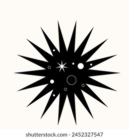 Geometry of the Cosmos: A Stark Black Star Cutting Through Space. Minimalist Design Meets Celestial Elegance in Sharp Contrast. An Iconic Symbol of Night, Rendered in Simple, Striking Lines