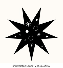 Geometry of the Cosmos: A Stark Black Star Cutting Through Space. Minimalist Design Meets Celestial Elegance in Sharp Contrast. An Iconic Symbol of Night, Rendered in Simple, Striking Lines