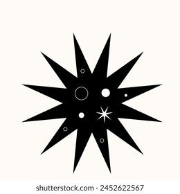 Geometry of the Cosmos: A Stark Black Star Cutting Through Space. Minimalist Design Meets Celestial Elegance in Sharp Contrast. An Iconic Symbol of Night, Rendered in Simple, Striking Lines