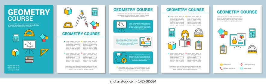 Geometry course, study brochure template layout. Flyer, booklet, leaflet print design with linear illustrations. Vector page layouts for magazines, annual reports, advertising posters
