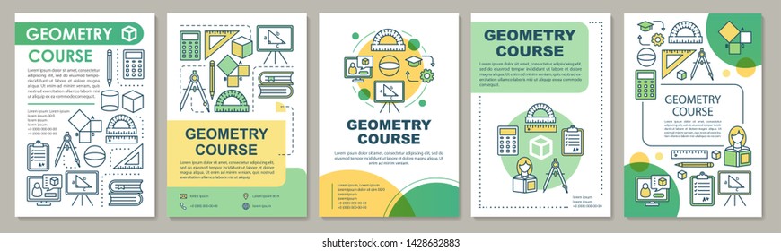 Geometry course, study brochure template layout. Flyer, booklet, leaflet print design with linear illustrations. Vector page layouts for magazines, annual reports, advertising posters
