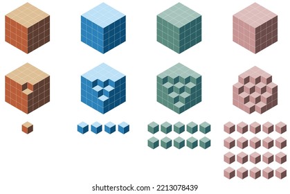 Geometry cube design. Cube design divided into parts. Math, physics, science.
