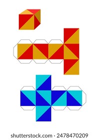 Geometry of the cube. Cube folding diagrams. Vector illustration