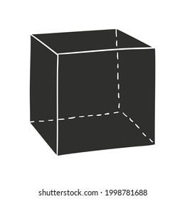 Geometry Cube Icon Silhouette Illustration. Polygon Vector Graphic Pictogram Symbol Clip Art. Doodle Sketch Black Sign.