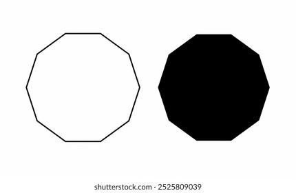 decágono geométrico, polígono de dez lados com dez cantos. lados e ângulos são iguais, Eles são muitas vezes vistos em geometria e design. isolado no fundo branco